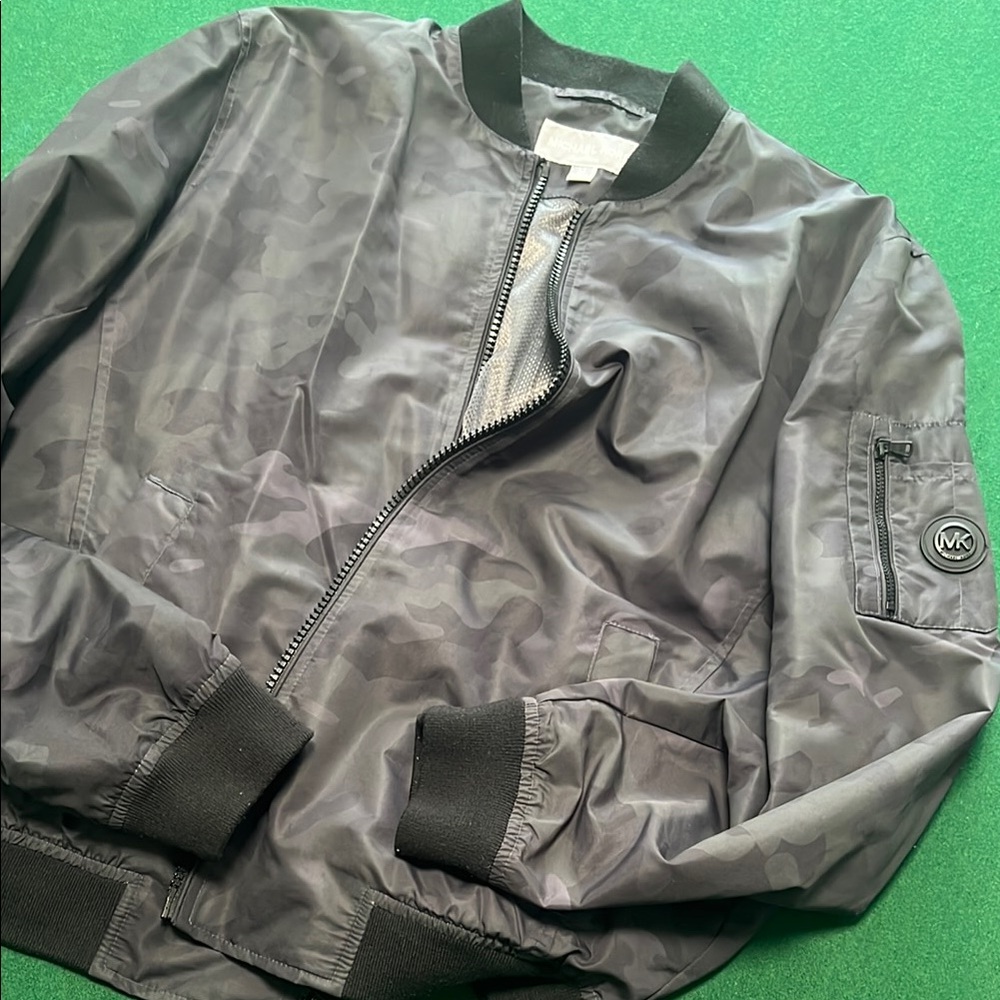 Michael Kors Collection Gray Bomber Jacket with Ribbed Collar